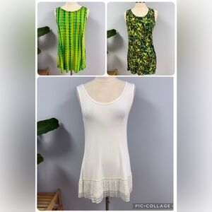 LOGO Lori Goldstein Tank Top M Lot of 3 White, Tie Dye, Green Floral Layers